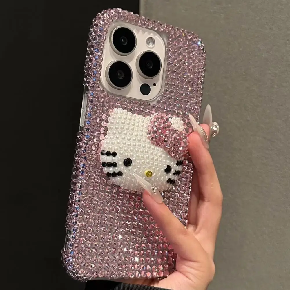 

Anime Phone Case Pink Rhinestones Hello Kitty Iphone16 15 14Pro Max Sanrio Kawaii Iphone Case Girls Cute Upscale Festival Gift