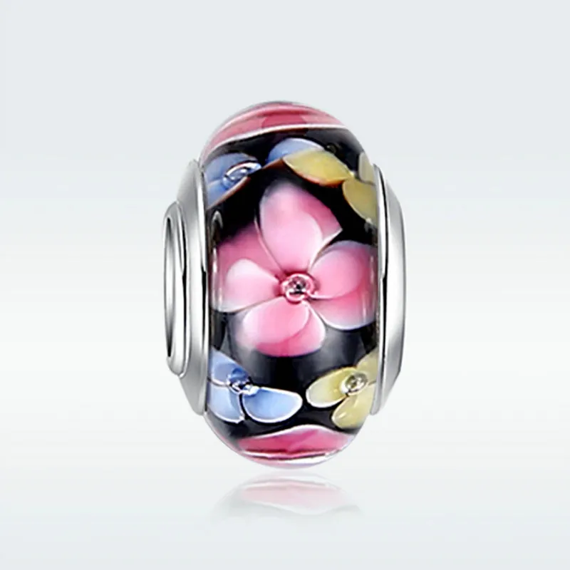 WOSTU Silver Plated Murano Glass Beads Crystal Flower Magical Round Charms Fit Original Bracelet Bangles DIY Jewelry Making 1Pcs