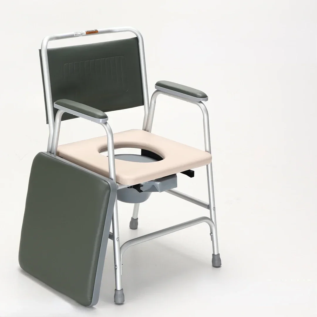 Aluminum Alloy Frame Elderly Toilet Chair, Dual-Purpose Commode and Bath Chair, Non-Slip Rubber Foot Mat, Portable Seat