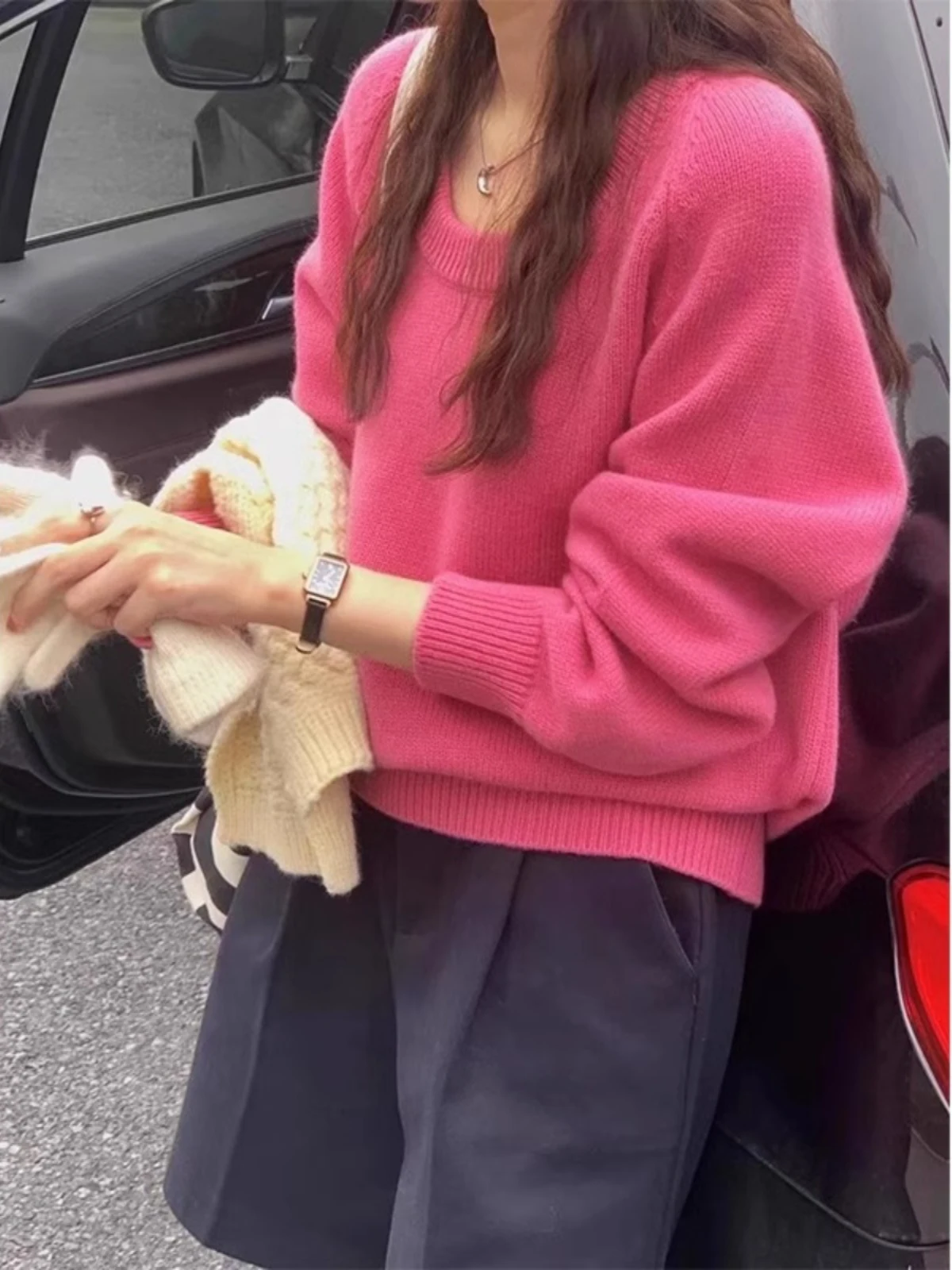 

Мягкий розовый низкий круглый женский вязаный свитер Ne Long Sve, осень-зима, простой базовый слой, пуловер Turtlene