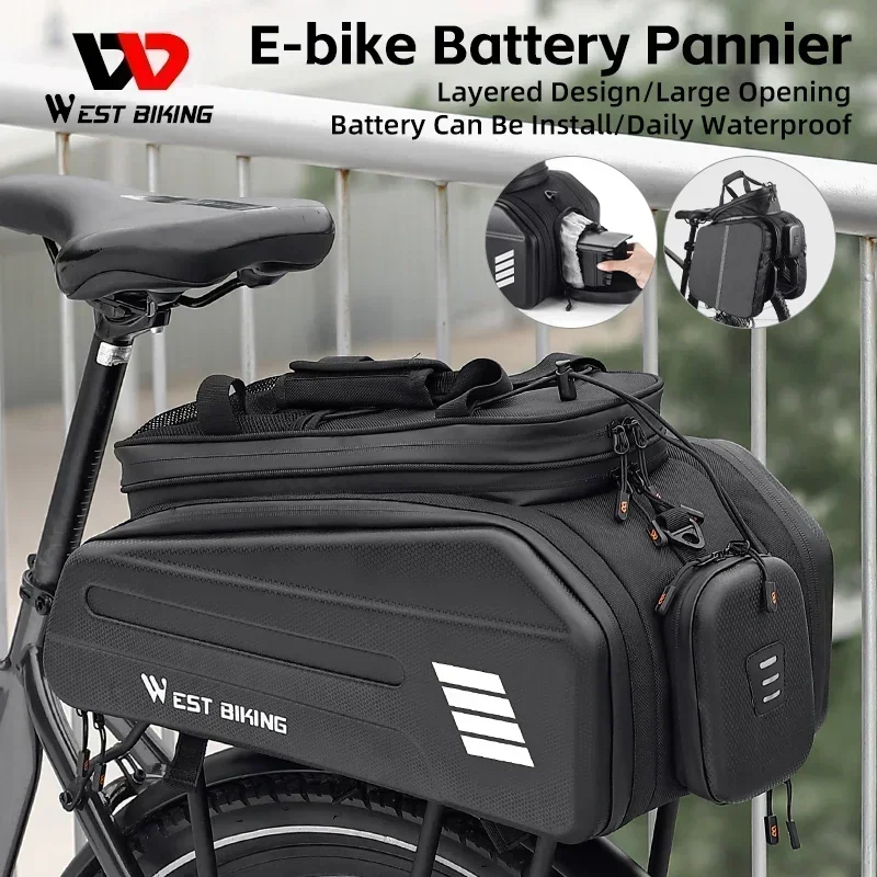 WEST BIKING Electric Bike Battery Carrier Bag Expandable Pannier Rear Rack Bag Not Easily Deformed Cycling Travel Shoulder Bag