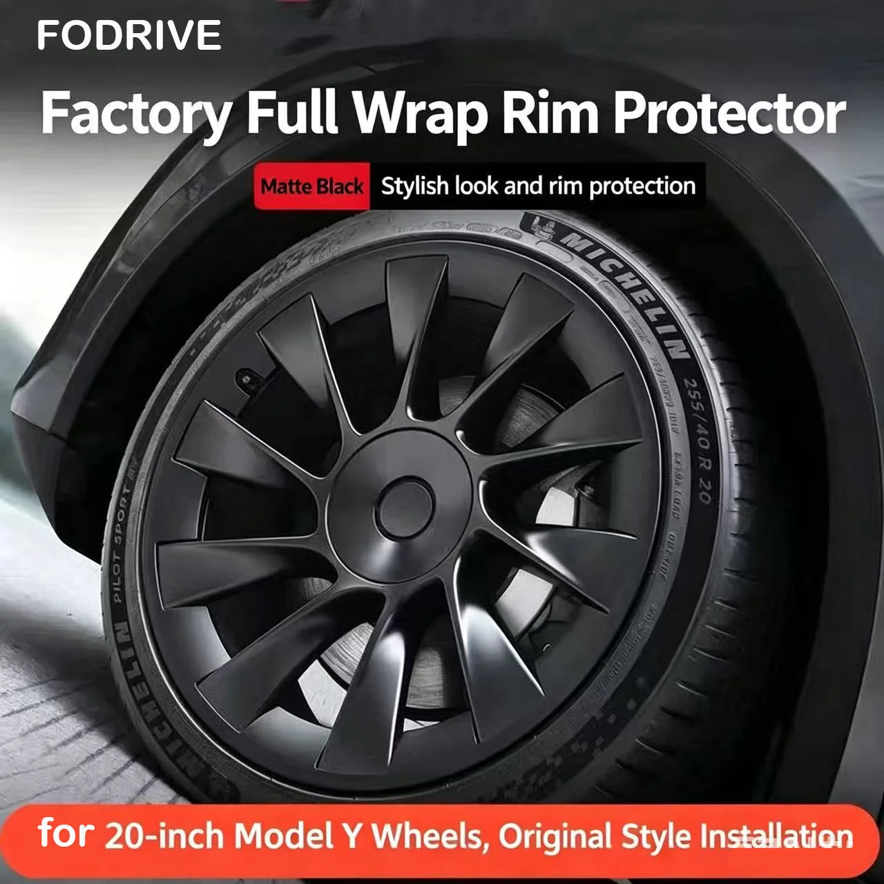 

For Tesla Model Y 2021-2024 20 Inch Wheel Hubcap Cover ABS Plastic Black Turbine Style Rim Protection Cover Styling Accessories