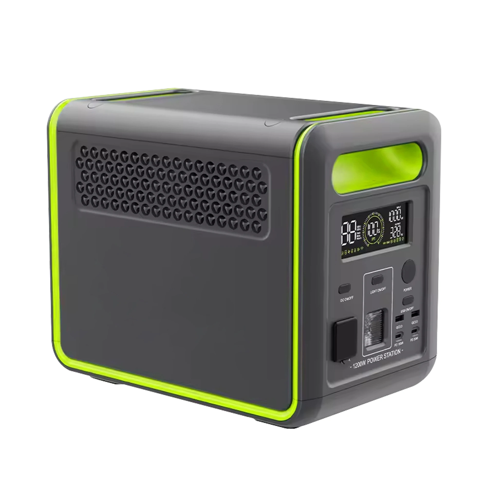 

Портативная электростанция 1200 Вт с чистым синусоидальным инвертором, солнечной панелью и фонариком для автомобиля, кемпинга, автодома/аварийного резервного питания