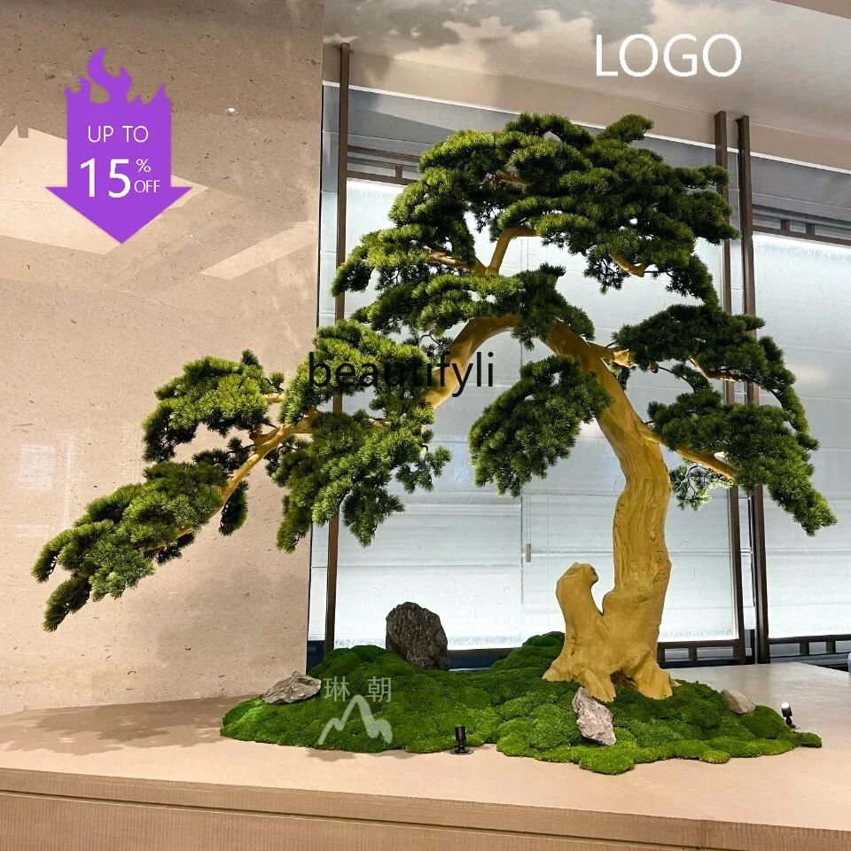 Y2344 Large welcome pine simulated pine wood carving ornament entrance hotel landscape decoration green plants