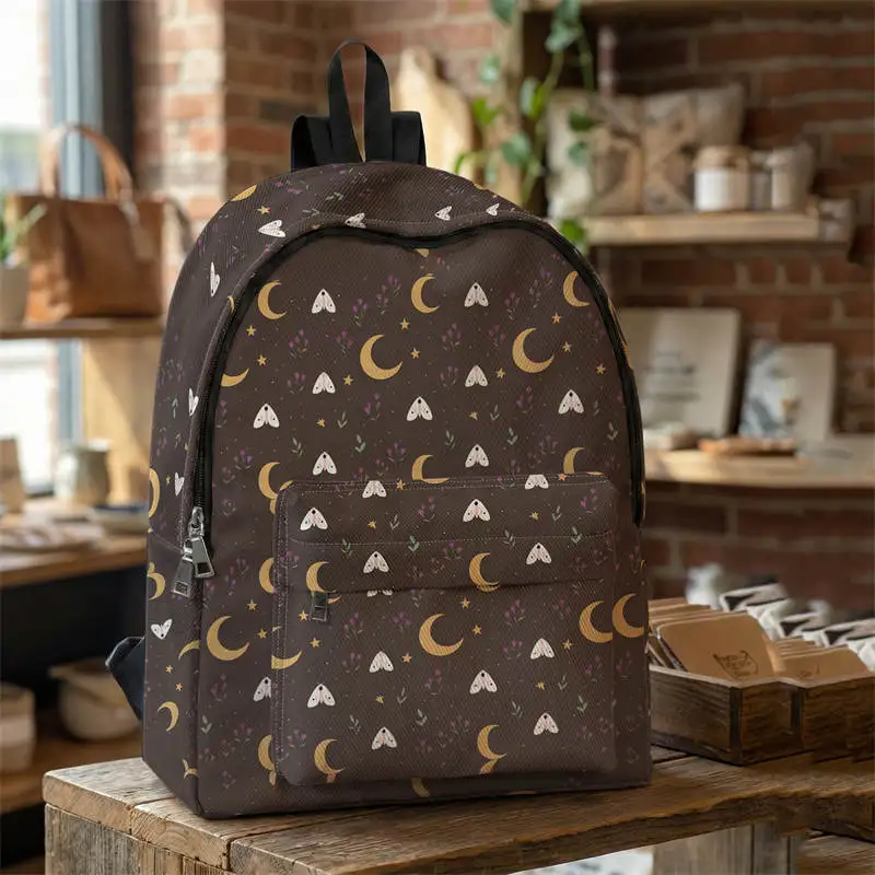 Witchy Moth Moon Star Print Backpack Vintage Dark Aesthetic Large Capacity Lightweight School Bookbag