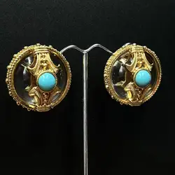 Vintage French Gold-plated Hollow Transparent Jelly Three-dimensional Earrings Western Antique Court Earrings