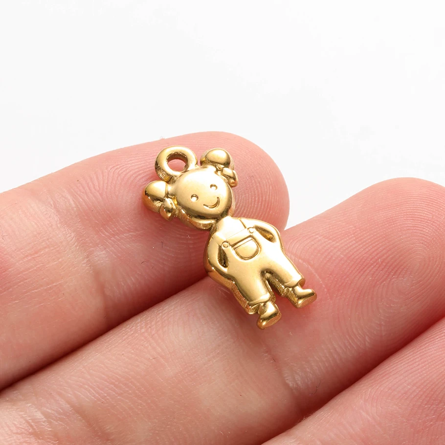 5 Stück Glücksbringer-Anhänger aus Edelstahl mit Mädchen, Stern und Schleife für die Schmuckherstellung, niedliche Anhänger für Halsketten und Armbänder – Detail 18