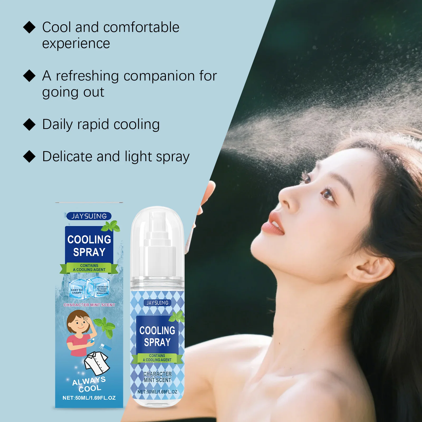 Instant Cooling Spray Summer Refreshing Mist Ice Feeling Anti Heat Hydrating Skin Care Portable Outdoor Training Cool Mist 50ml