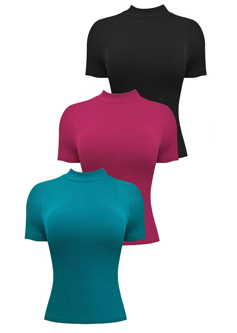 Três cores disponíveis, manga curta magro de alta elasticidade esportes yoga camiseta casual cor sólida roupas de fitness terno de ciclismo