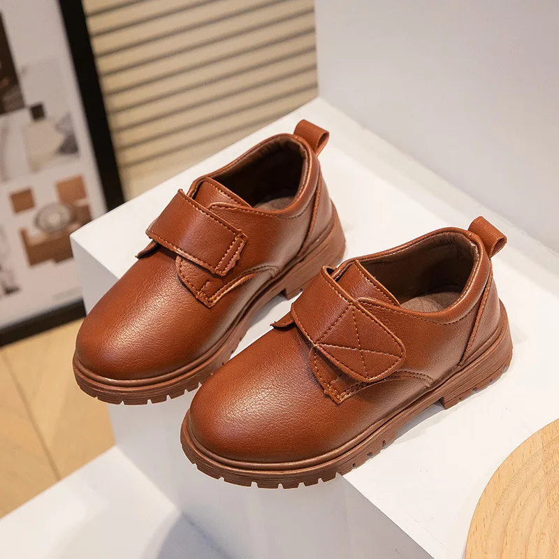 Kids Leather Shoe Four Seasons Brown Black Shoes for Boys Fashion Causal Children's School Uniform Shoes British Style Versatile