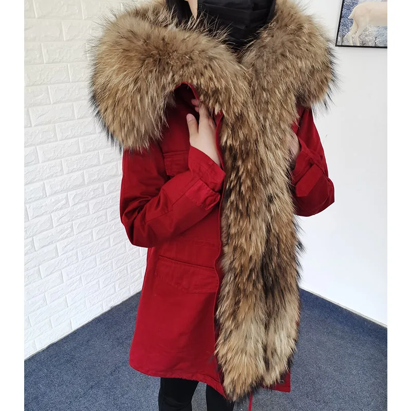 Maomaokong-Parkas quentes para mulheres, colarinho de pele real natural grande, casaco longo, roupas femininas, inverno, 2023