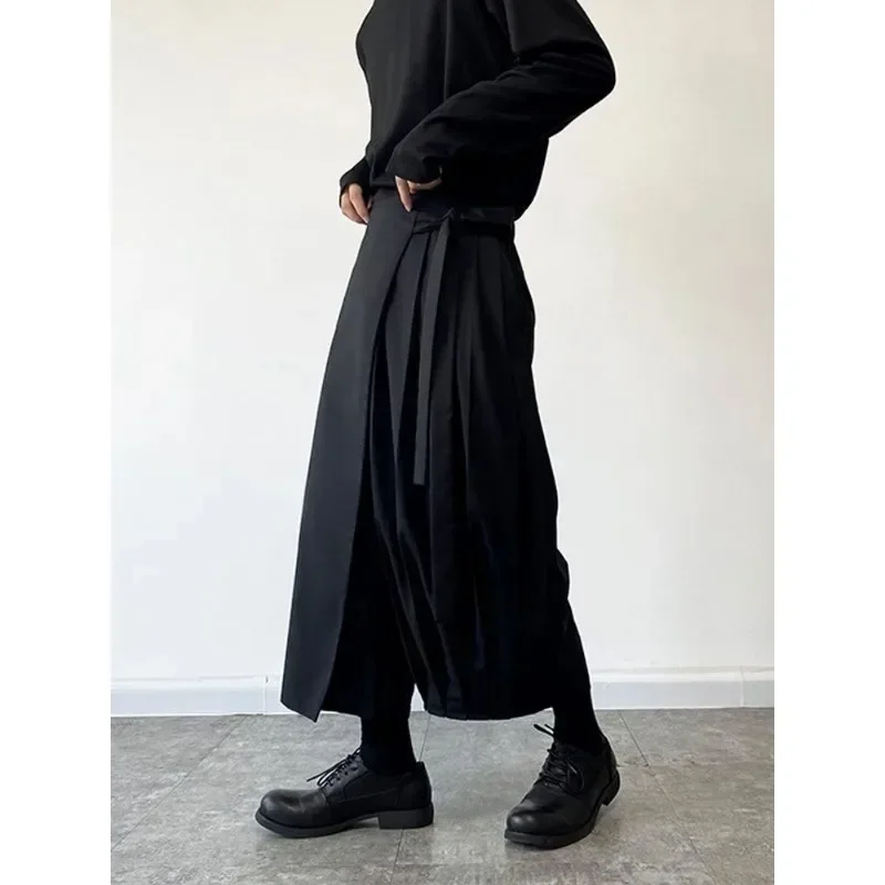 Deeptown Gothic Baggy Black Woman's Skirt Pants Pleated Straight Wide Leg Japanese Harajuku Trousers Men's Korean Style Casual