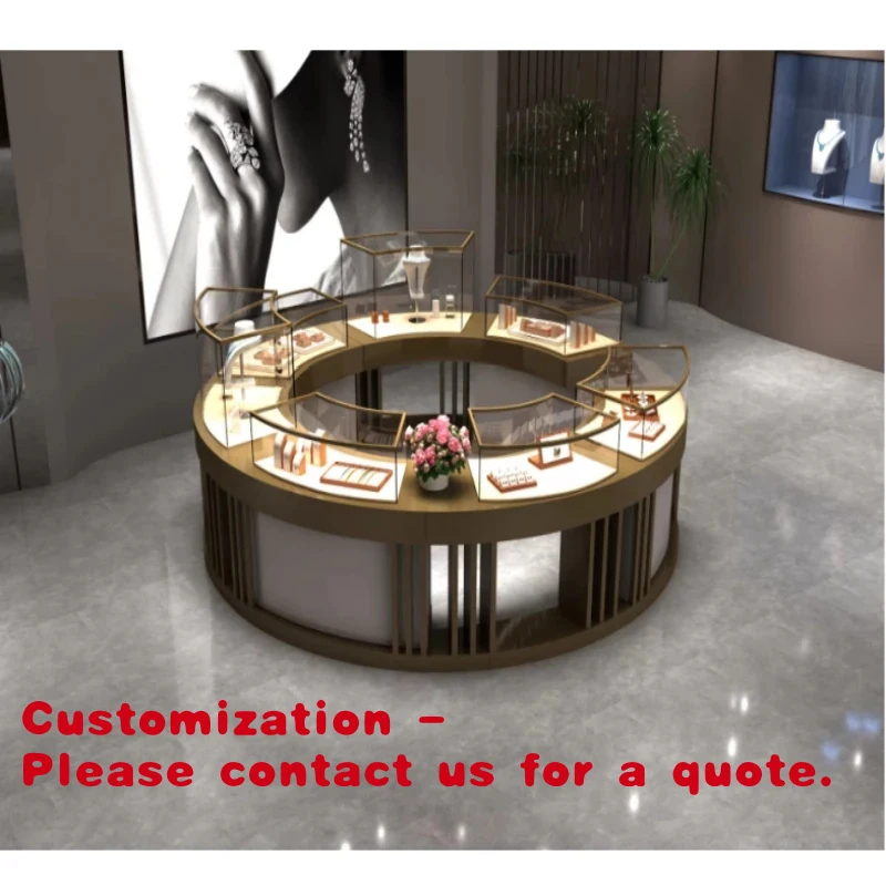 

custom.3D Design Custom Metal Stainless Steel Round Jewelry Store Products Display Curved Luminous Wall Hanging Cabinet Display