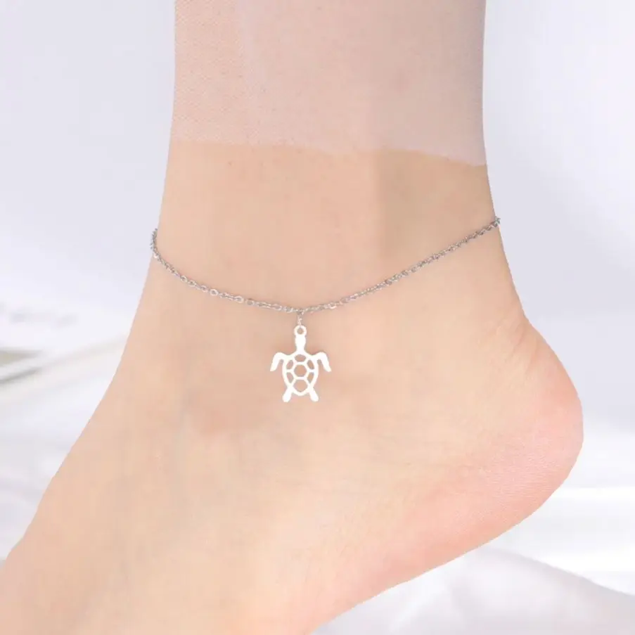 Trendy Cute Turtle Animal Summer Women Anklet Stainless Steel Tortoise Pendant Bracelet Beach Leg Foot Ankle Jewelry Gift 2024