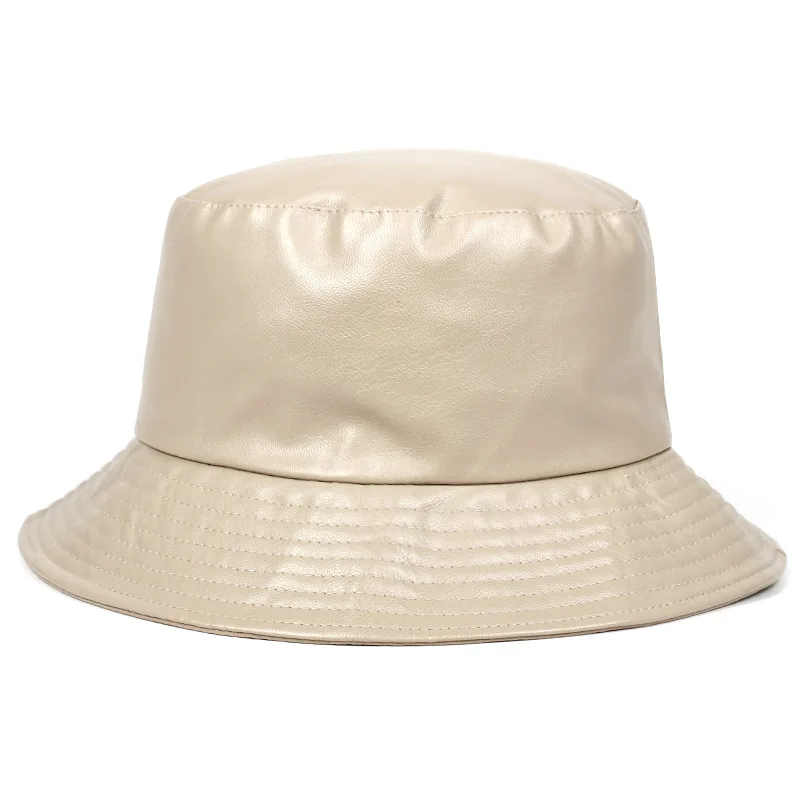 Imagen 4: Sombrero de Pescador de Cuero PU Popular en Europa y América para Niños, Hombres y Mujeres, Primavera/Verano, Estilo Casual, Color Sólido, Hip Hop, para Actividades al Aire Libre