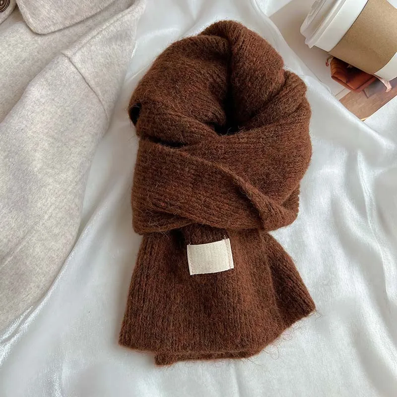 Women\'S Cashmere Scarf Winter Thicken Neck Warmer Soft Pashmina Shawls Wraps Lady Knitted Wool Long Scarf Solid Color New