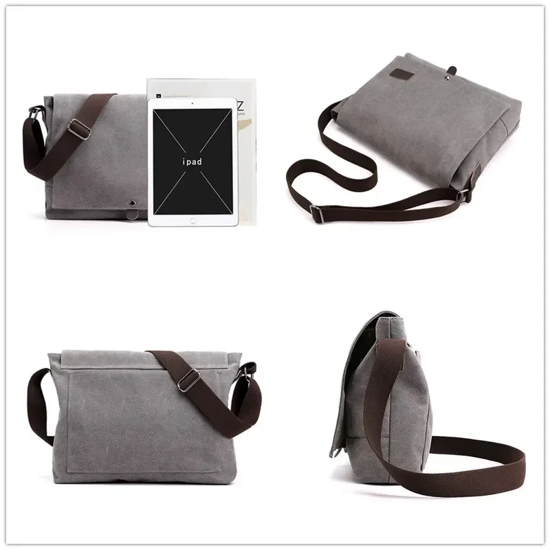 Tas Messenger Bahu Selempang Kanvas Pria Baru Tas Cross Body Fashion Baru Tas Pria Portabel Multifungsi Solid Kasual