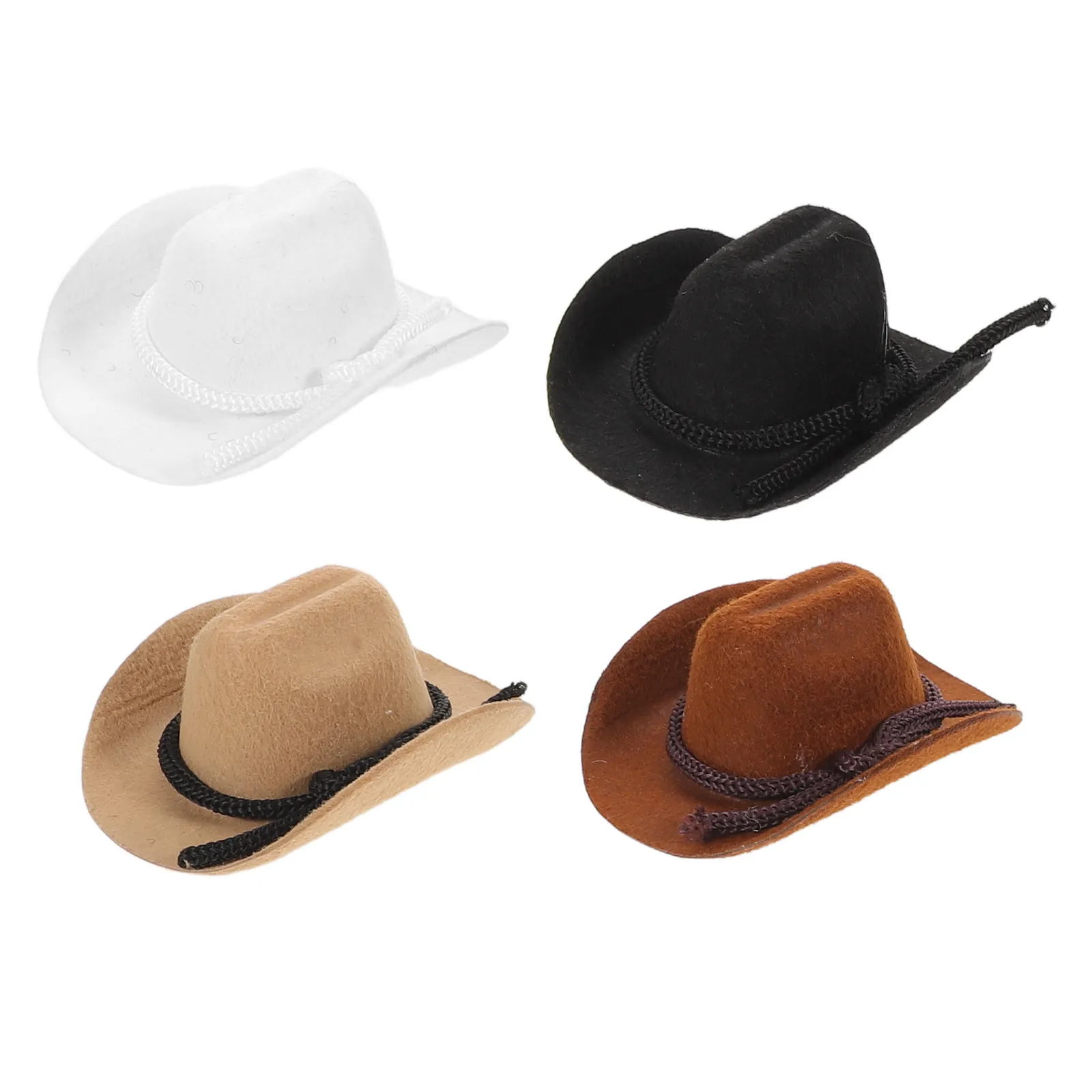 4Pcs Mini Cow Hats Soft Polyester Miniature Western Hats for Dress-Up Games Craft Costume Combinations Party Favors