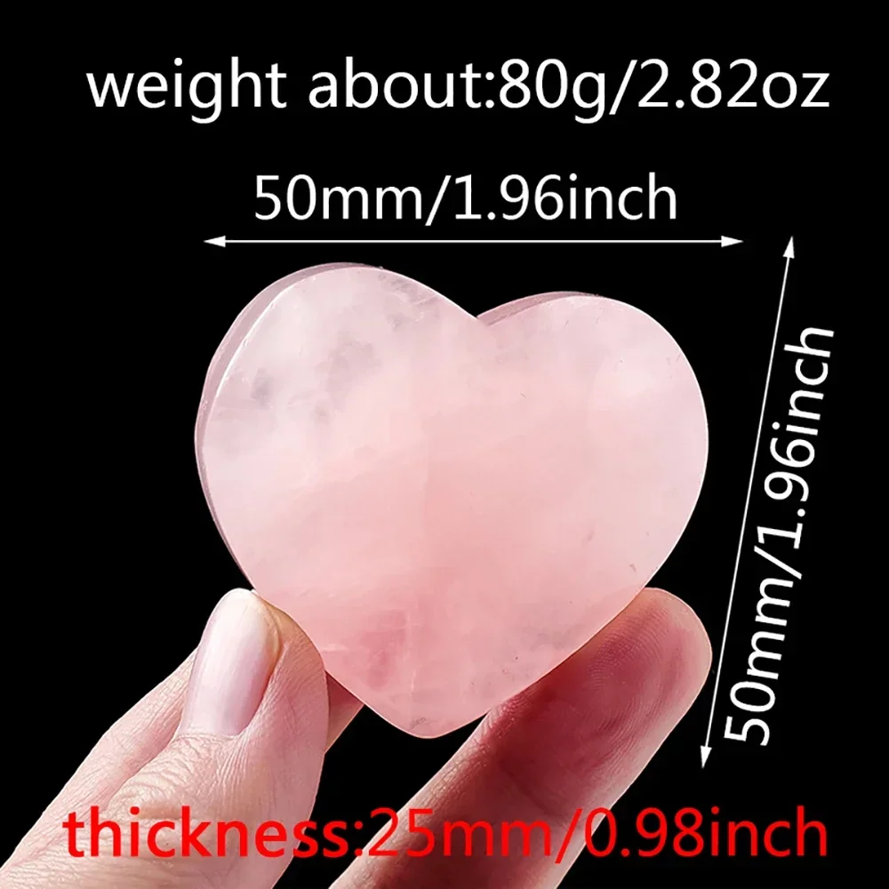 Natural Crystal Stone Love Heart Shape Big Heart Quartz Carving Reiki Healing Rose Quartz Love Crystal Decoration Crafts 40-50mm