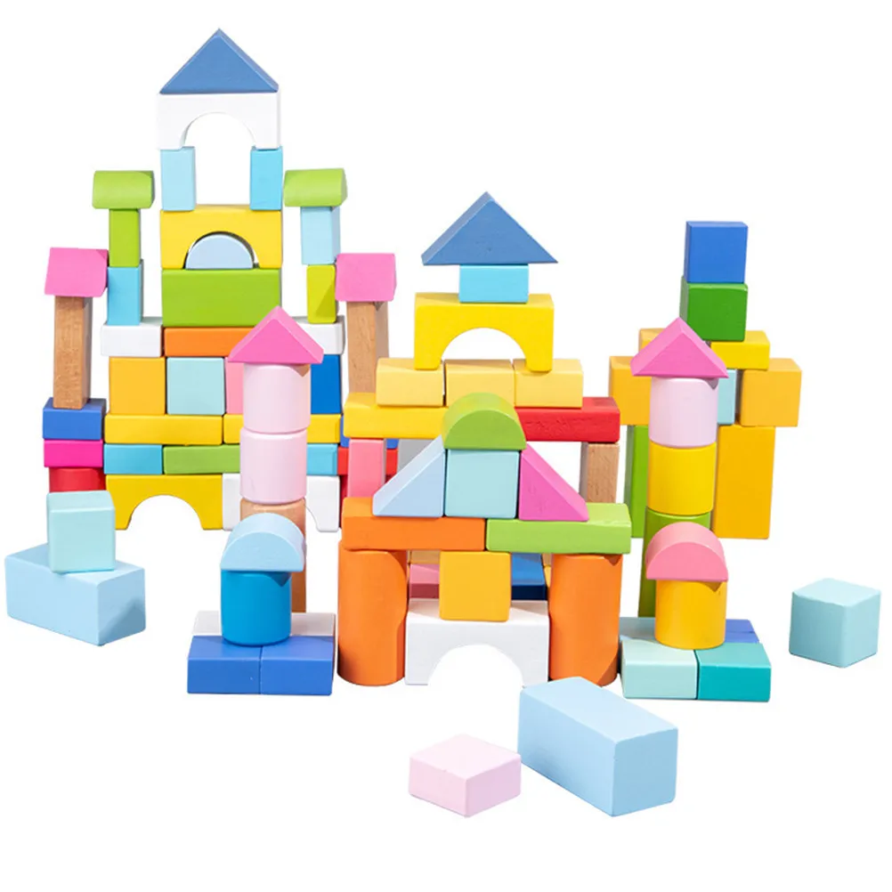 

100Pcs Wooden Geometric Blocks Kids Educational Creative Learning Early Development Hand Eye Coordination Spatial Cognition