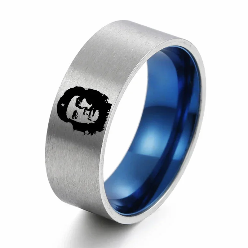 12MM Never Fade 316L Stainless Steel Rings Casual Party Ring Double Che Guevara Ring