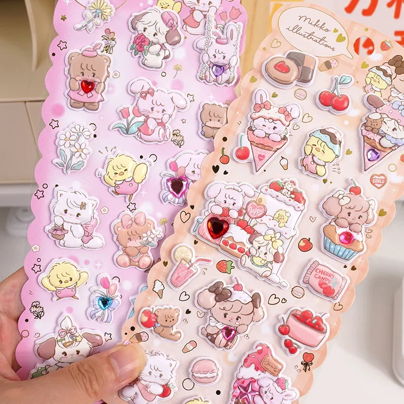 1 pc Cartoon Cute Cat with Diamond Puffy 3D Stickers Scrapbooking Diy Journal Stationery Sticker Sheet Gift Deco Prize