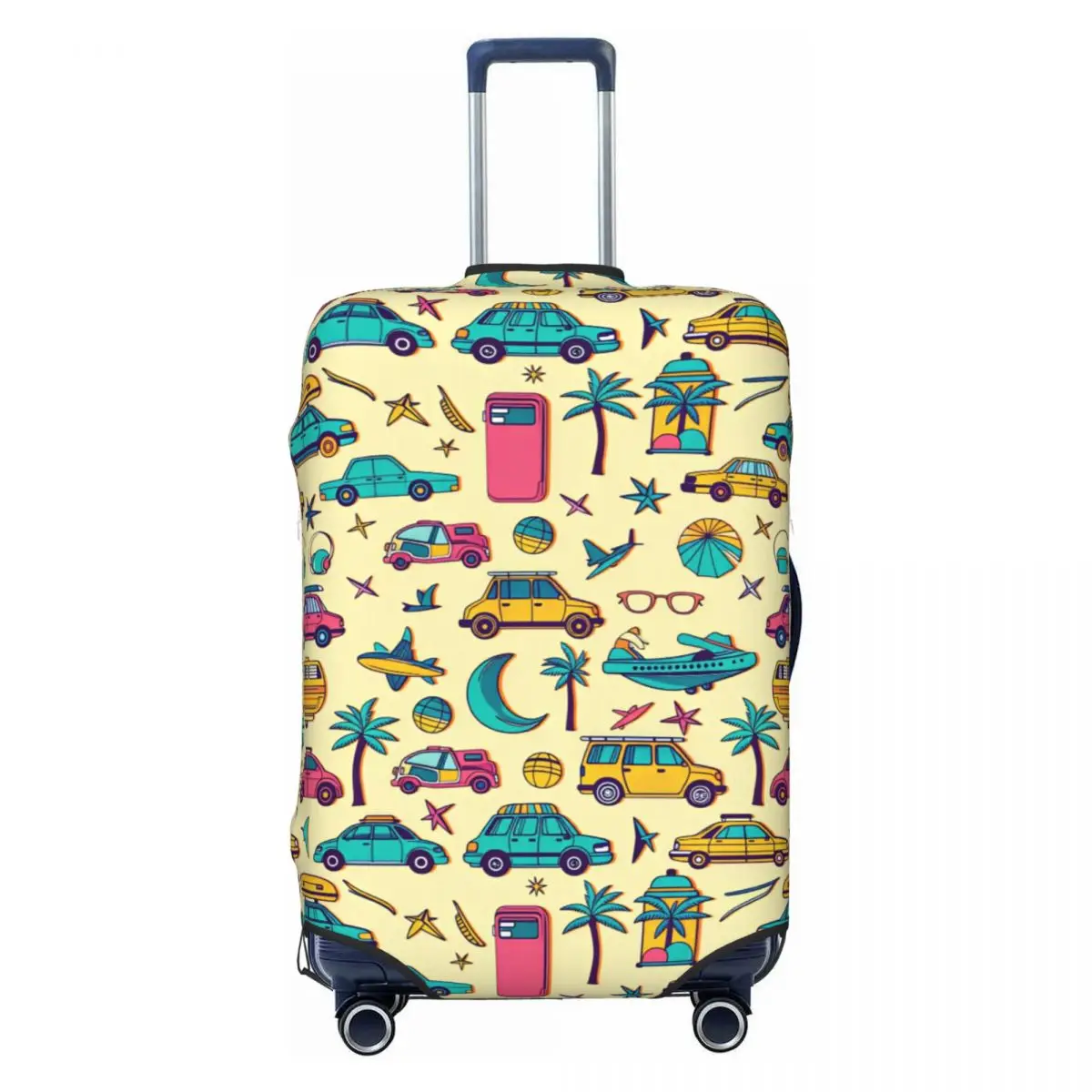 Custom 90s Retro Road Trip Travel Pattern Luggage Cover Protector Fashion Travel Suitcase Protective Cover for 18-32 Inch