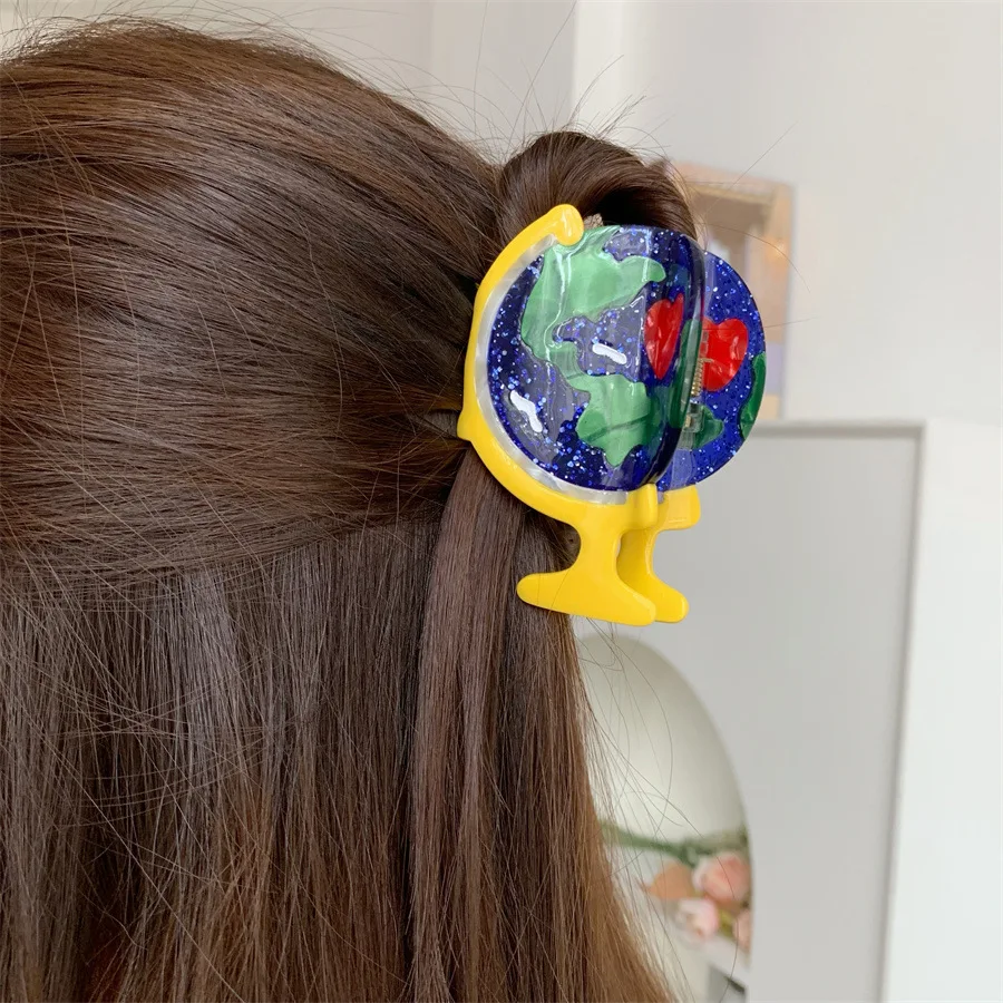 

Мультяшные забавные заколки для волос из ацетата, глобус, средний зажим в виде акулы, заколка для волос на закате, аксессуары для волос, когти для волос для женщин