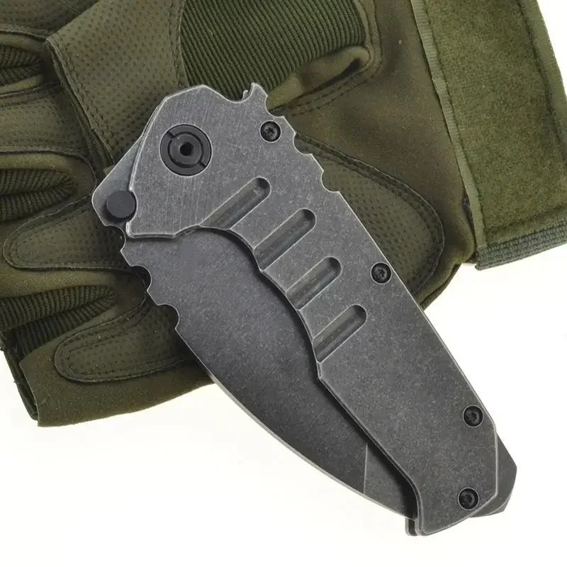 Outdoor Folding Knife with G10 Handle and 9Cr18MoV Blade Stone Wash for EDC Camping