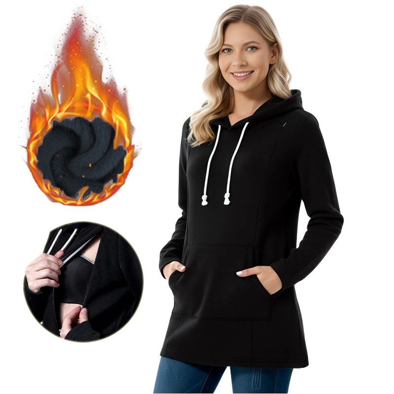 Maternity Nursing Hoodie Autumn Winter Long Sleeve Multiple Colors Hooded Soft Warm Casual Loose Lactation For Pregnant Women