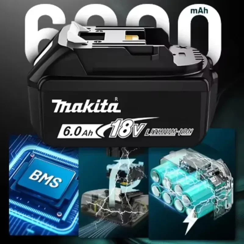 Original Makita 18V BL1860B 6Ah Lithium Ion Rechargeable Battery Pack High Capacity Consistent Power Long Life Replacement