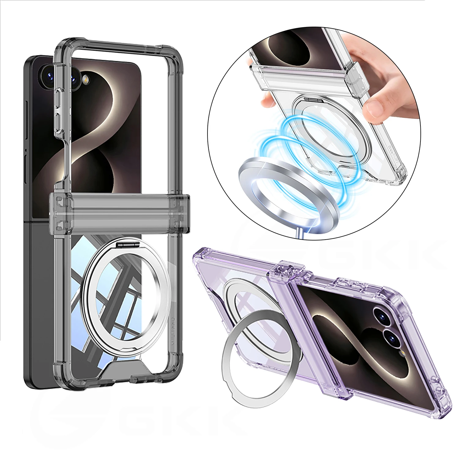 Airbag Bumper Hinge Protective Case for Samsung Galaxy Z Flip 8 7 Magnetic Ring Holder Plastic Cover For Galaxy Z Flip8 Case