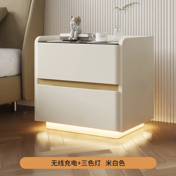 Solid wood bedside cabinet Household bedroom Multifunctional wireless charging locker