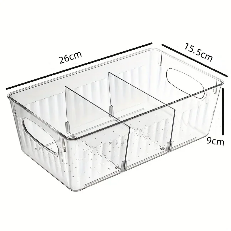 Refrigerator Organizer Bin Clear Plastic Food Storage Organizer Fridge Storage Box with Divider Freezer Pantry Kitchen Organizer