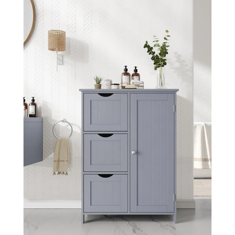 Bathroom floor storage cabinet, bathroom storage unit with 3 drawers, 1 adjustable shelf, independent bathroom cabinet