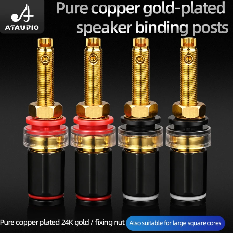 HiFi 4Pcs Binding Post Terminal Pure Copper Gold Plated Speaker Banana Jack Connector Audio Accessory