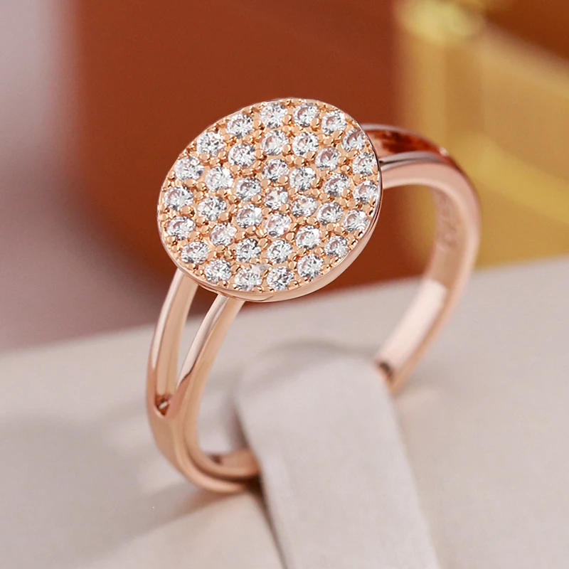 JULYDREAM Full Sparkling White Zircon Round Geometric Finger Rings for Women Wedding Accessories 585 Gold Color Trendy Jewelry