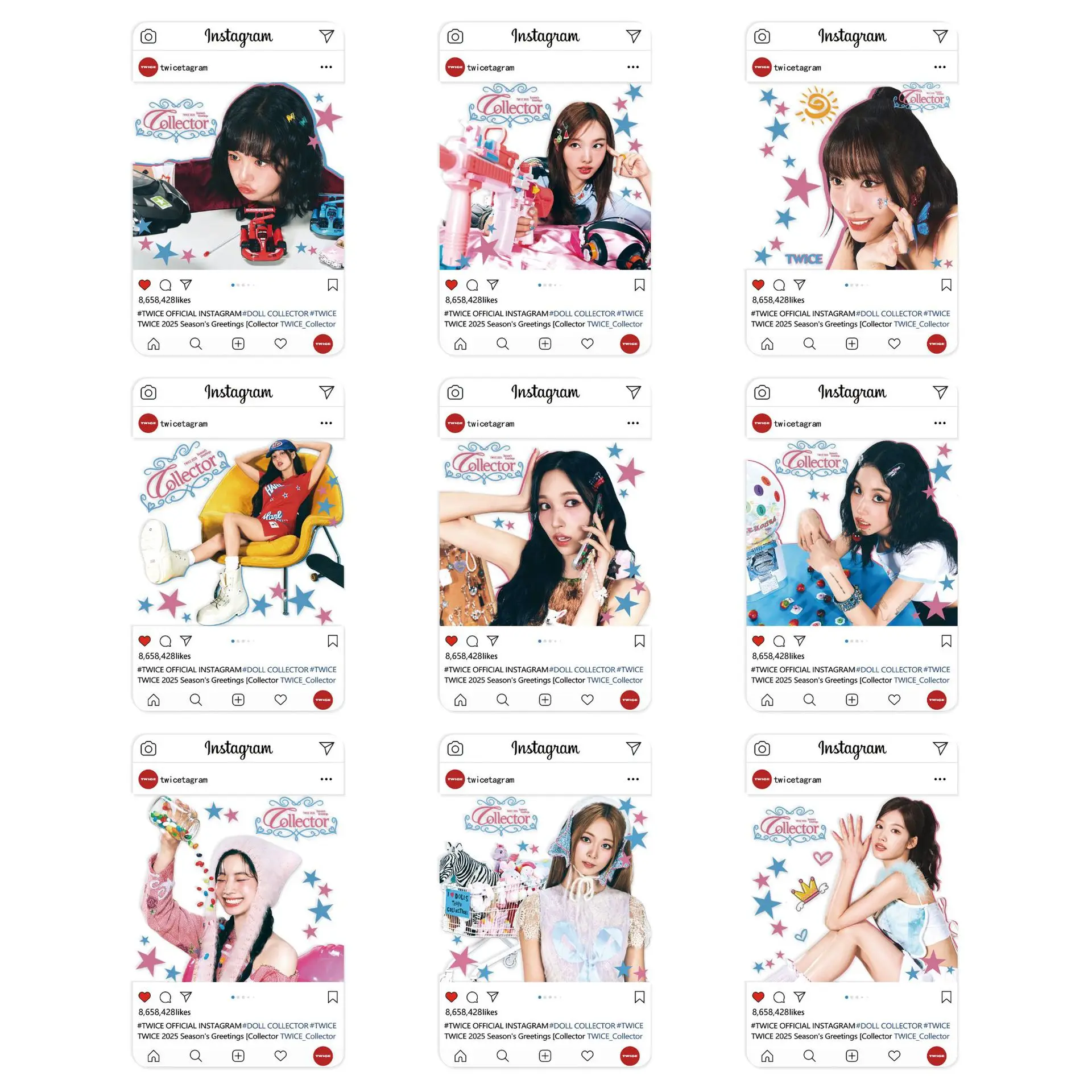 9pcs/set Kpop TWICE PVC Transparent Photocards 2025 Season Greeting INS Style Cards