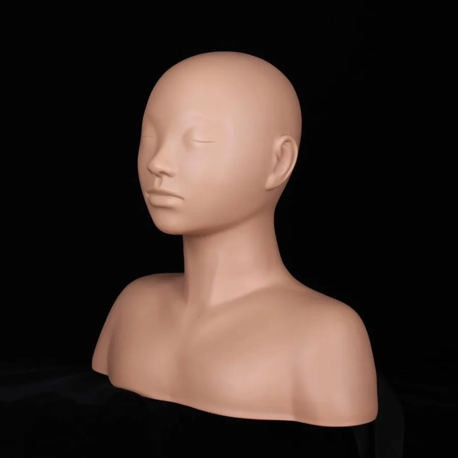 หุ่นฝึกแต่งหน้าและนวดอเนกประสงค์ พร้อมวิกผมและที่วางหมวก สำหรับฝึกอบรมร้านเสริมสวย ผลิตจากซิลิโคนสัมผัสนุ่ม