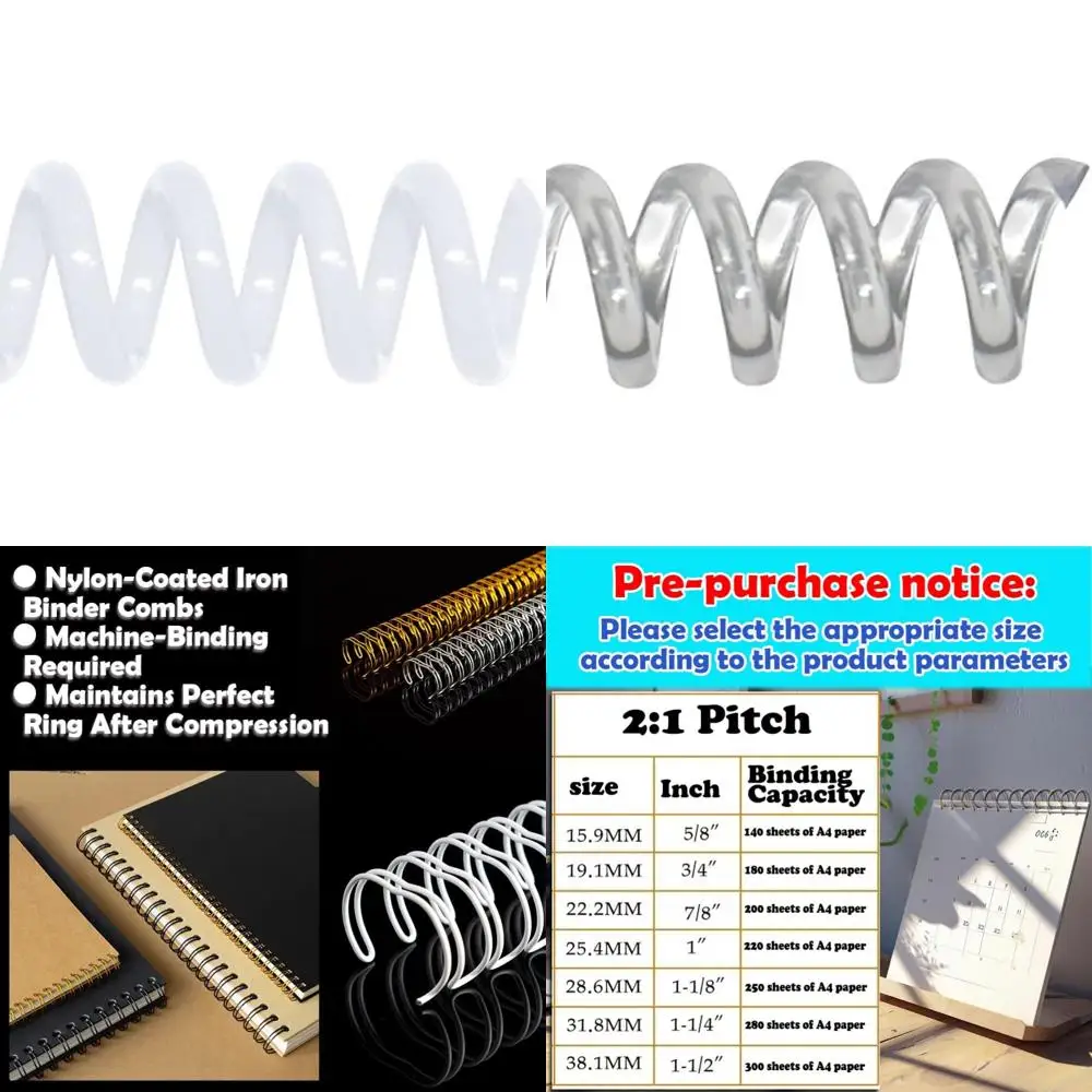 30mm 1-3/16" spiral binding coils for documents, 4:1 pitch, 12" length, white