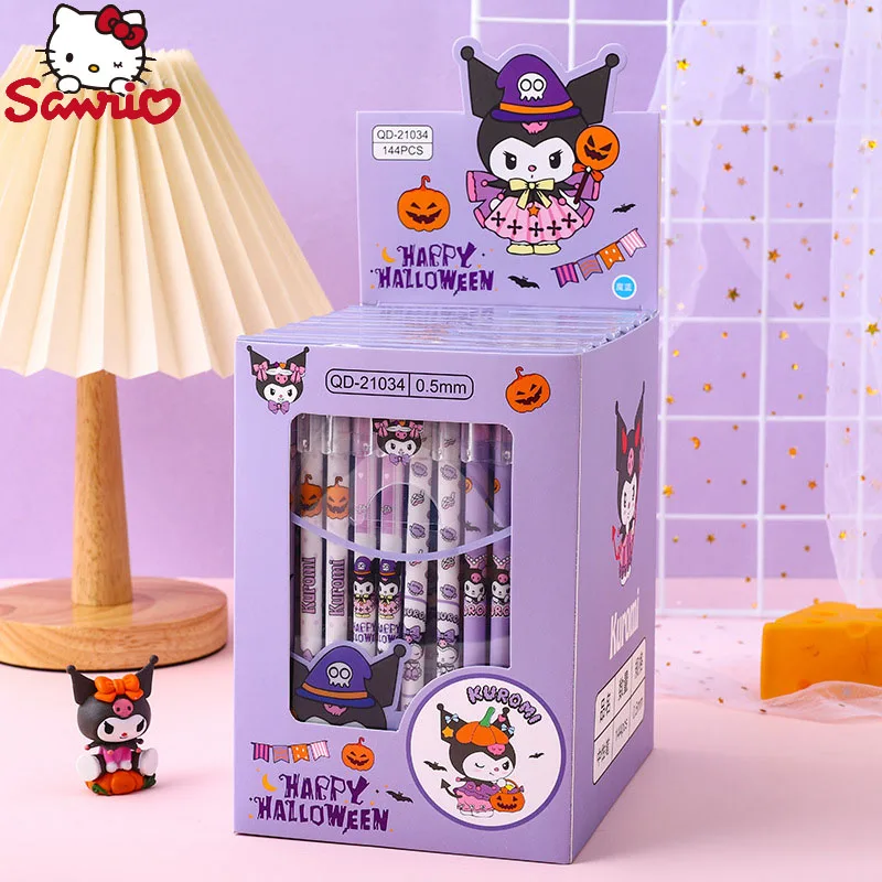 Sanrio 12/24pcs Halloween Party Creative Cartoon Cute Shape Kuromi Straight Stick Erasable Gel Pen Students Learn Stationery