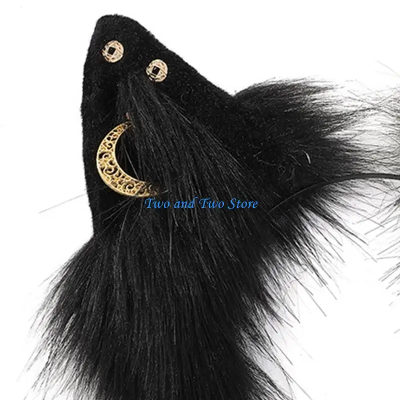 

HX6F Teenagers Foxes Ear Headband with Golden Earring Decor Carnivals Hairband