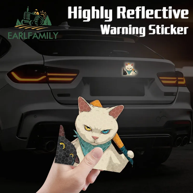 EARLFAMILY Maoyou Cat Chibi Cartoon Reflective Car Stickers Scratch-Proof Caravan Motorcycle Windows Decal Vinyl Car Accessories