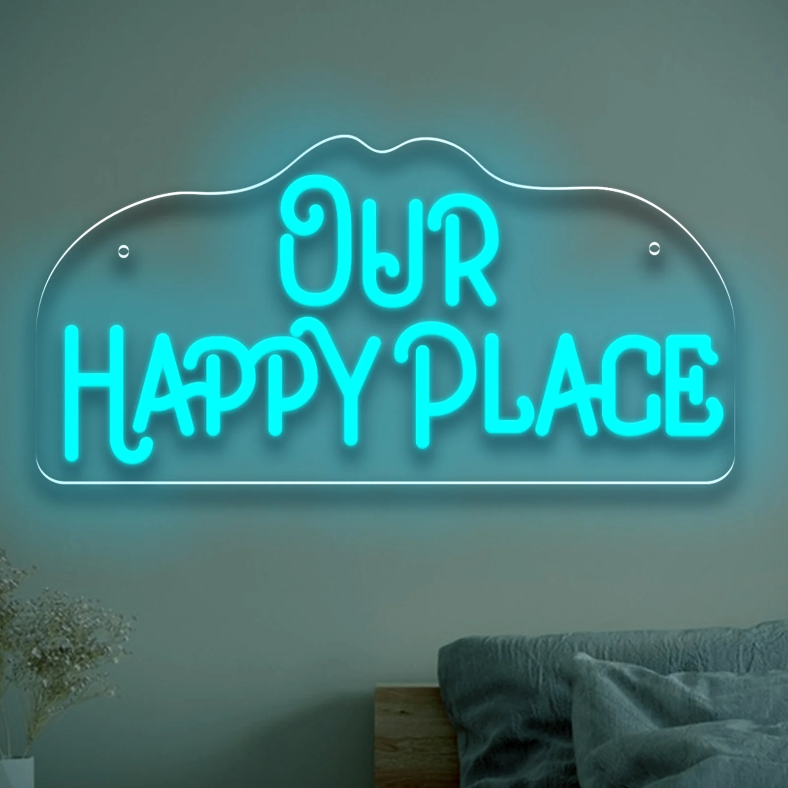 

Our Happy Place Неоновая вывеска USB с регулируемой яркостью Светодиодная неоновая вывеска Настенное художественное украшение для Gameroom Спальня Гостиная Бар Подарки для вечеринки