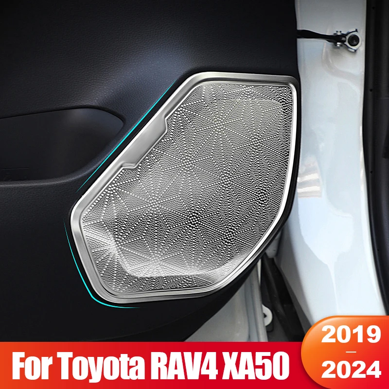 

For Toyota RAV4 XA50 2019 2020 2021 2022 2023 2024 RAV 4 Hybrid Car Door Audio Speaker Cover Sticker Stainless Steel Accessories