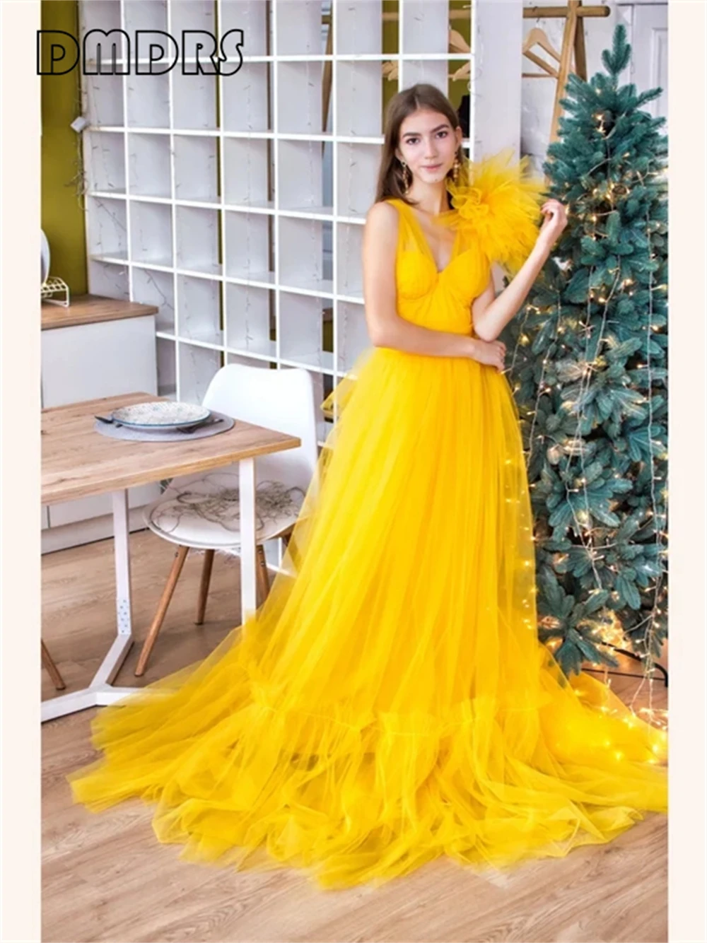 110 Colors Tulle Dress For Women Photo Shoot Fluffy Yellow Gown Dress Floor Length One Shoulder Sweet Women\'s Prom Dresses