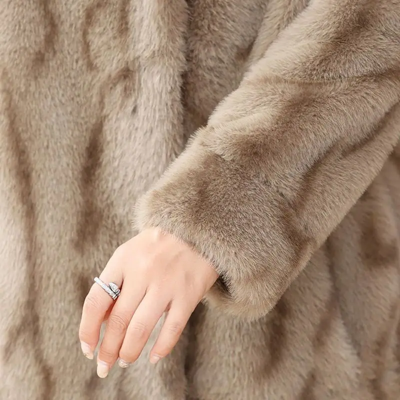 Faux Mink Fur Coat for Women, High-End Coat, Thick Stand Collar, Casual Outwear, Warm, Elegant, Middle-Aged Women, Winter