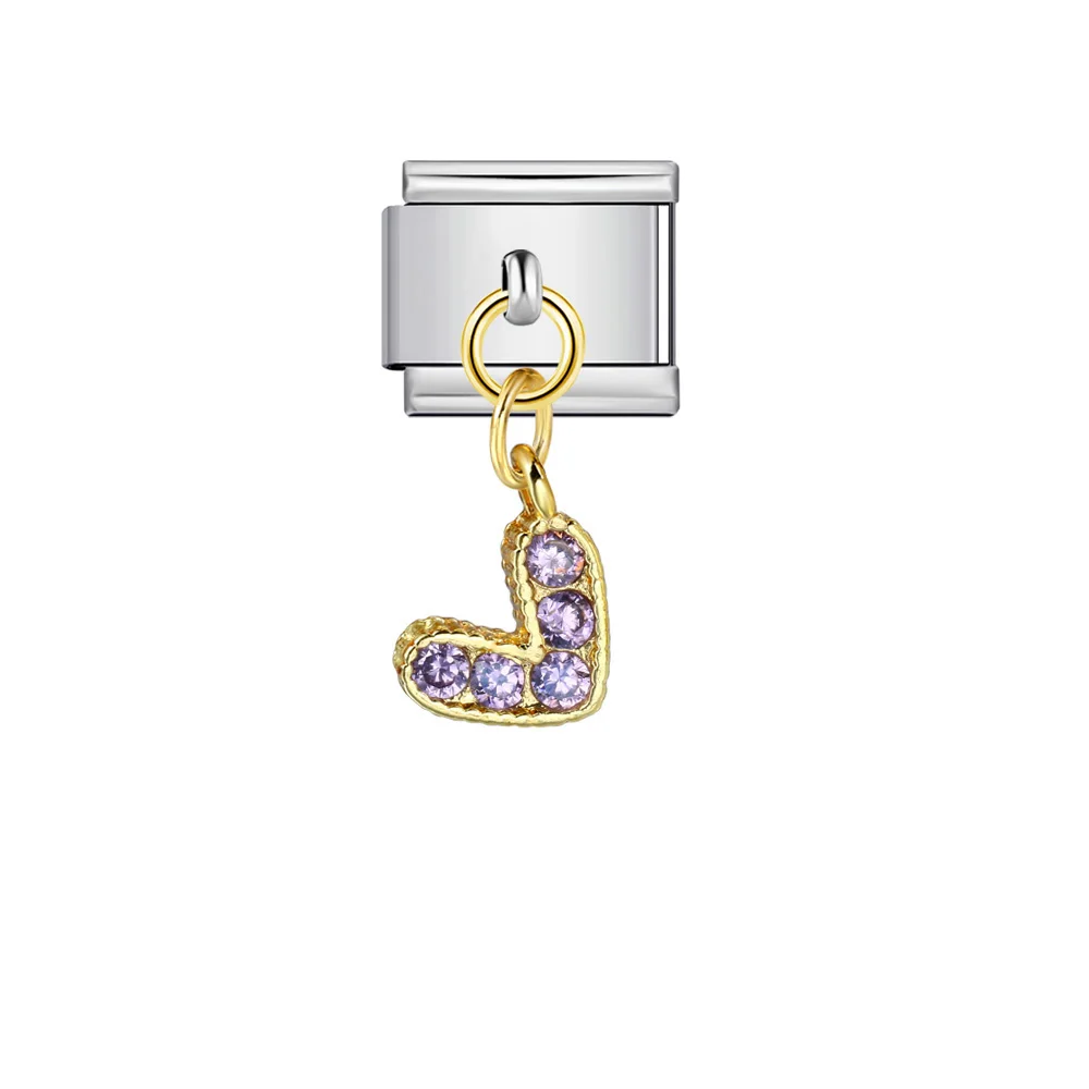Y2k Bunter Herz-Anhänger mit CZ-Steinchen, Modischer Italienischer Charm-Anhänger, Passend für 9mm Edelstahl-Armbänder, DIY-Schmuckherstellung – Detail 6