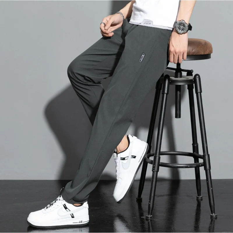 Autumn New Fashion Trendloose Large Size Thin Ice Silk Breathable Korean Sports Casual Nine Point Pants 90s Vintage Clothes