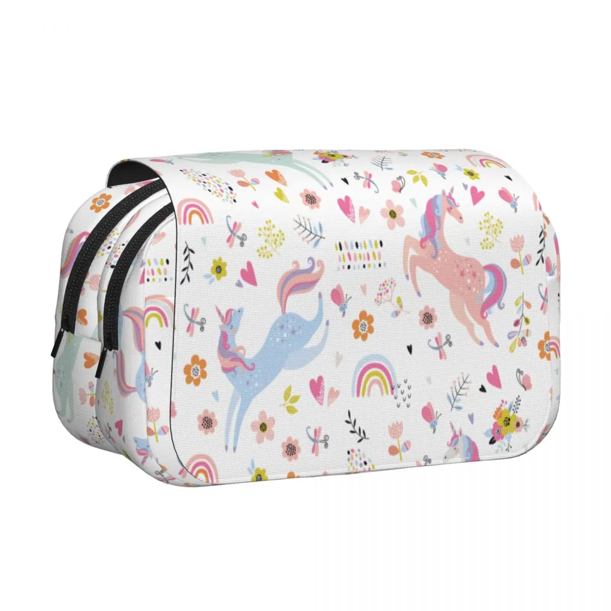 Cartoon Unicorn Double Clamshell Pen Case Pencil Pouch Pen Box for Student Large Storage Bag School Supplies Zipper Stationery